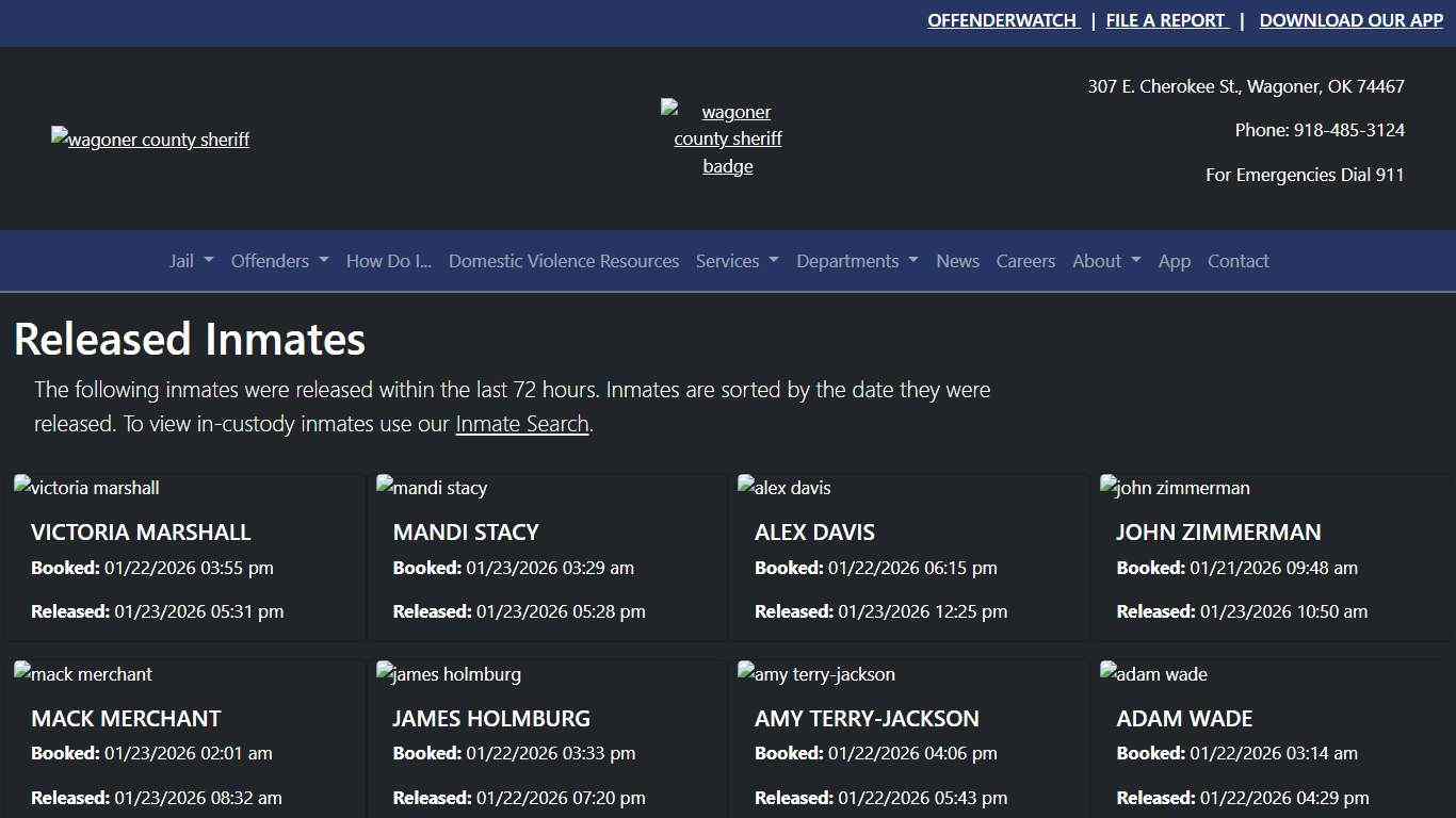 72-Hour Released Wagoner County Sheriff's Office