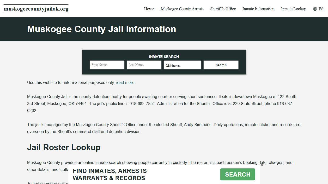 Muskogee County, OK Jail Roster, Inmate Info